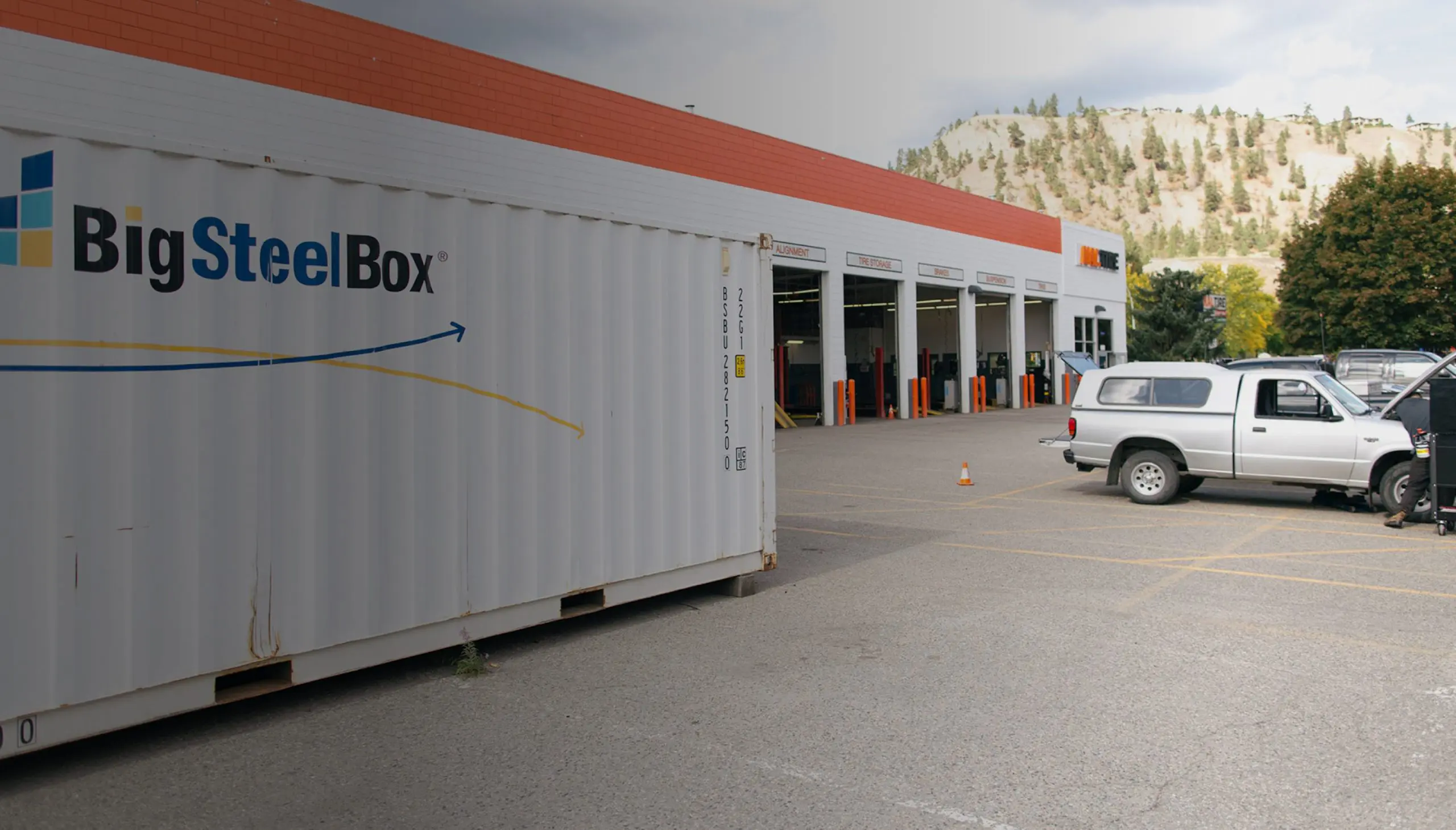 BigSteelBox storage container at a tire shop